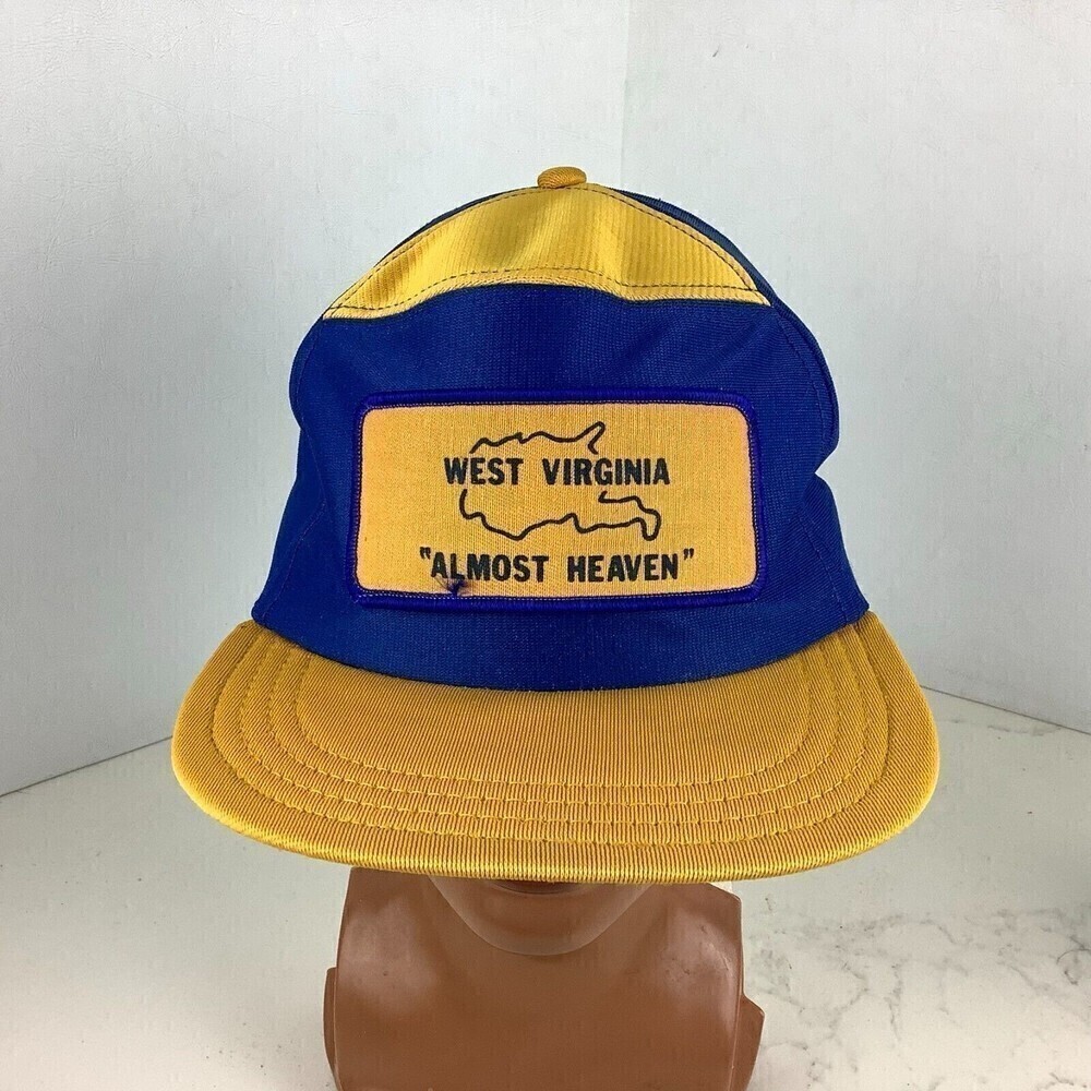Vintage West Virginia Almost Heaven Snapback Hat Made USA Size S-M Yellow/Blue